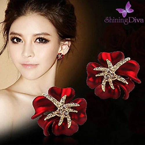 گوشواره های میخی طرح گل کریستالی جدید زنانه و دخترانه شاینینگ دیوا فشن