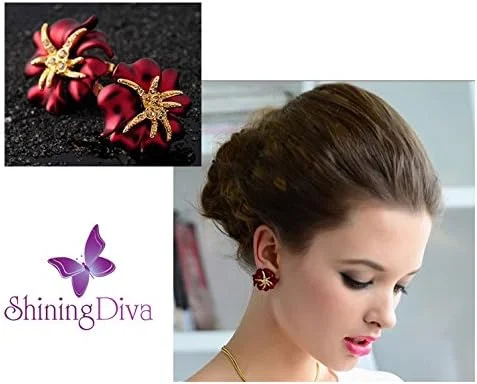 گوشواره های میخی طرح گل کریستالی جدید زنانه و دخترانه شاینینگ دیوا فشن