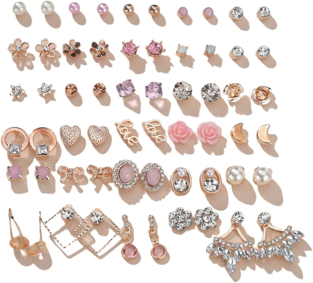 Shining Diva Fashion ست ترکیبی 30 جفتی گوشواره های جدید و شیک رزگلد 18 عیار برای زنان و دختران (15610er)