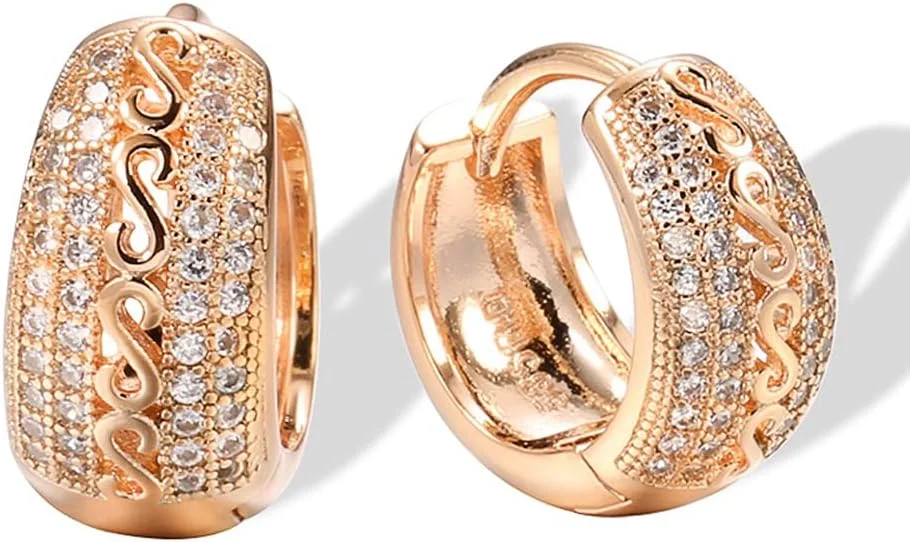 گوشواره های بالی مسی زیرکون شیک و فانتزی جدید روکش طلای رزگلد 18 عیار Shining Diva Fashion برای زنان و دختران (12841er)