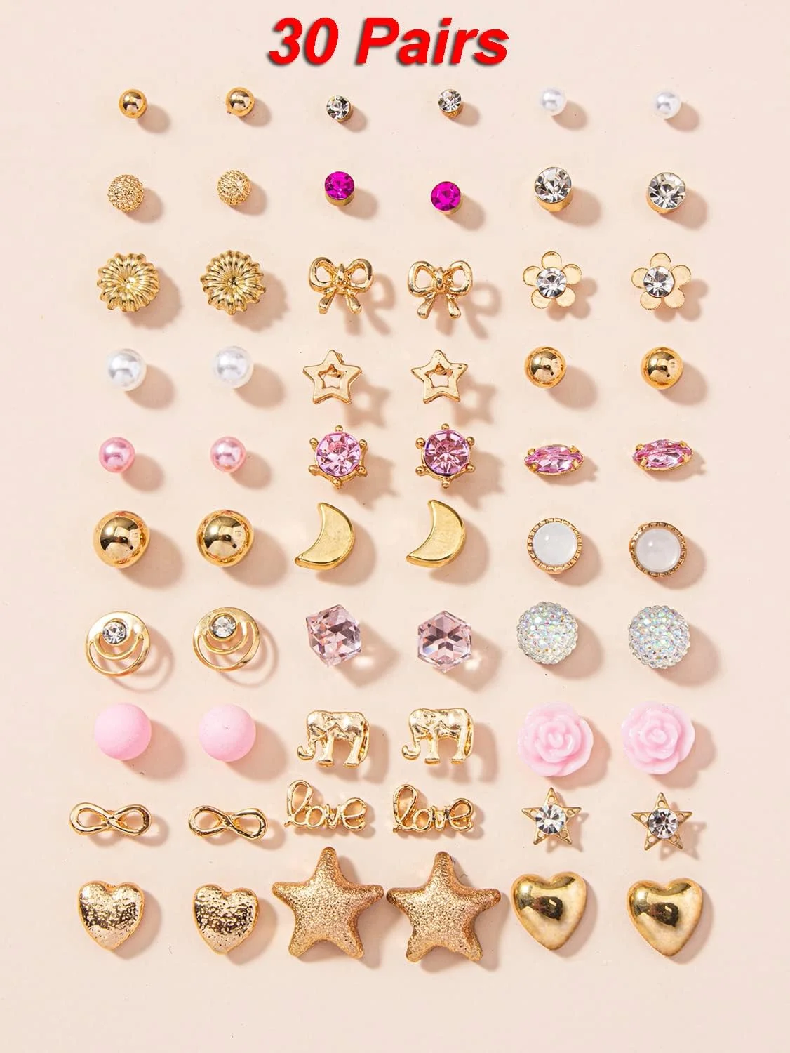 ست ۳۰ جفتی گوشواره زنانه و دخترانه شاینینگ دیوا فشن، جدیدترین مدل های شیک کریستالی و مرواریدی (14781er)