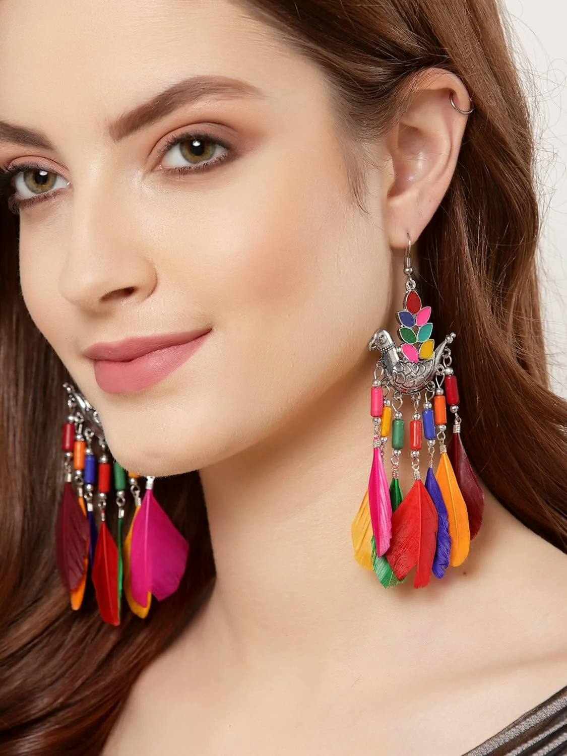 گوشواره های پر اکسیدایز شده شیک و جدید زنانه و دخترانه Shining Diva Fashion (11232er)