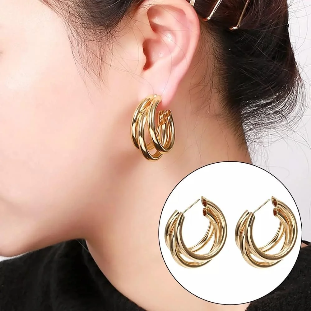 گوشواره های حلقه ای سه تایی شیک و جدید زنانه و دخترانه Shining Diva Fashion گوشواره های حلقه ای سه تایی شیک و جدید زنانه و دخترانه Shining Diva Fashion