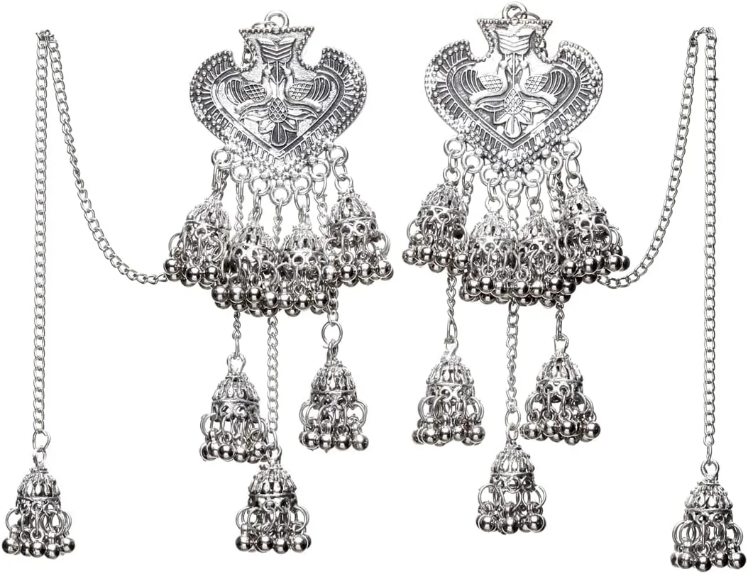 گوشواره های جومکا زنجیره ای اکسیدایز شده شیک و جدید Shining Diva Fashion برای زنان و دختران (13190er)، سایز آزاد