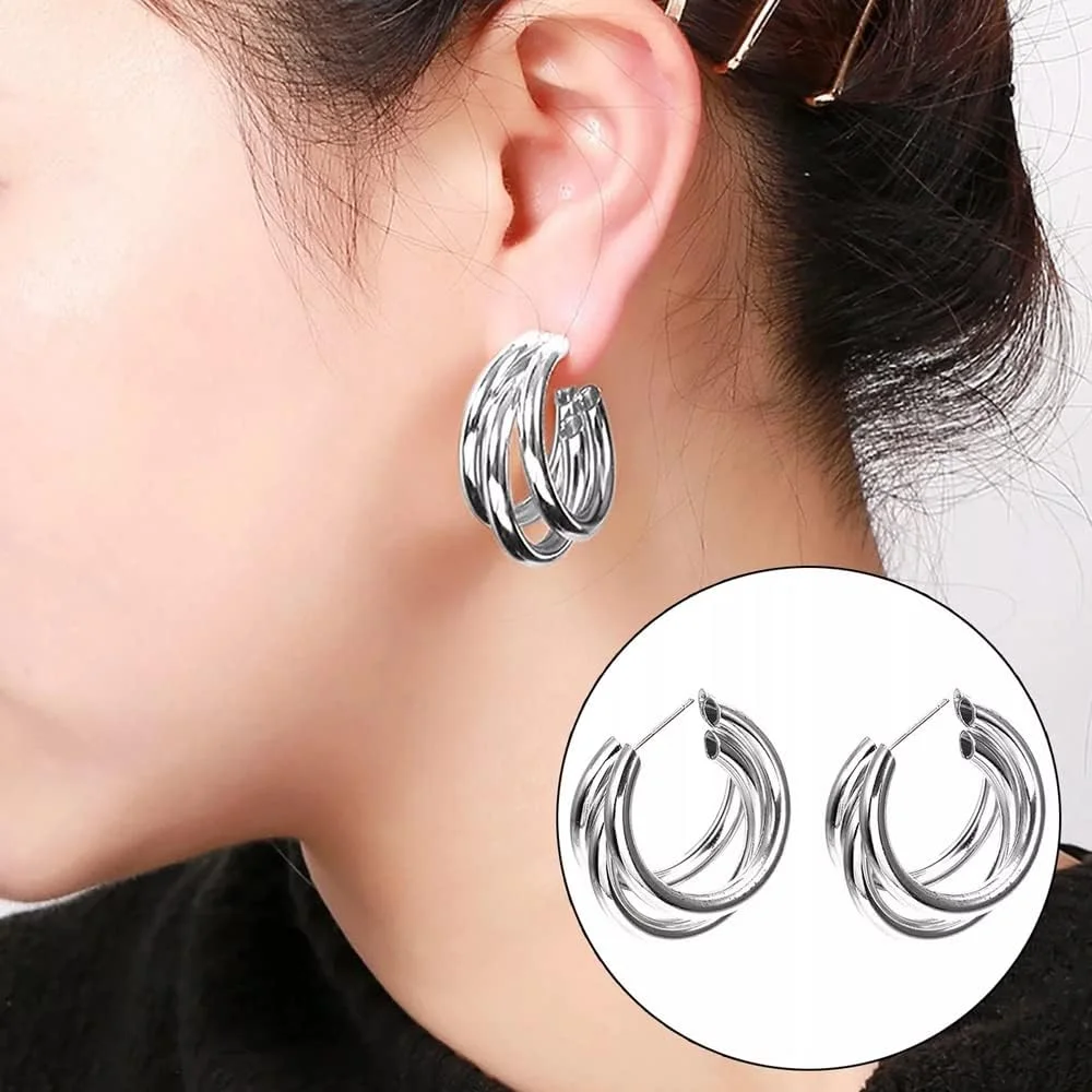 گوشواره های حلقه ای سه تایی شیک و جدید زنانه و دخترانه Shining Diva Fashion گوشواره های حلقه ای سه تایی شیک و جدید زنانه و دخترانه Shining Diva Fashion