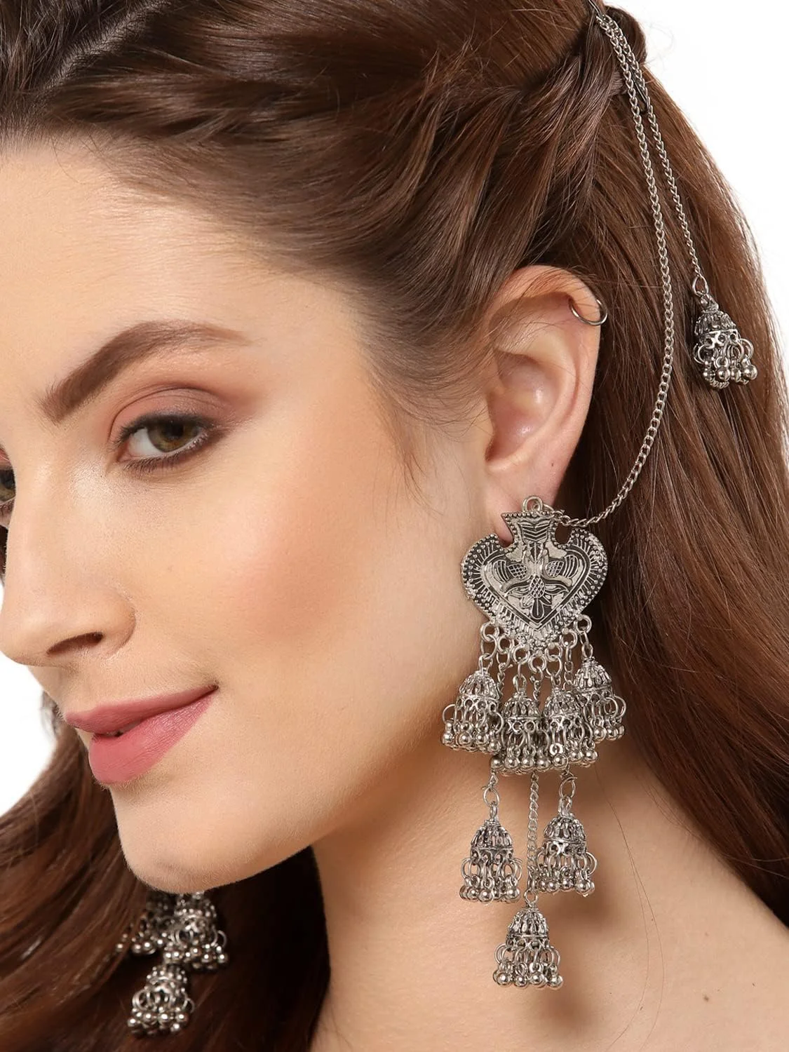 گوشواره های جومکا زنجیره ای اکسیدایز شده شیک و جدید Shining Diva Fashion برای زنان و دختران (13190er)، سایز آزاد گوشواره های جومکا زنجیره ای اکسیدایز شده شیک و جدید Shining Diva Fashion برای زنان و دختران (13190er)، سایز آزاد