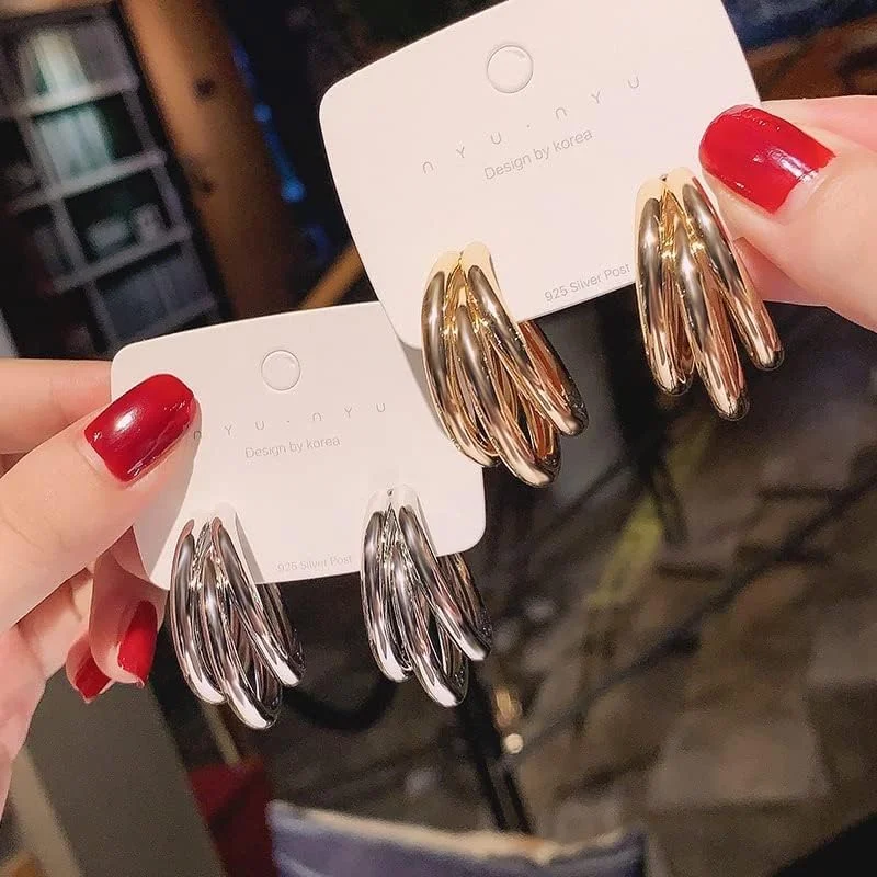 گوشواره های حلقه ای سه تایی شیک و جدید زنانه و دخترانه Shining Diva Fashion گوشواره های حلقه ای سه تایی شیک و جدید زنانه و دخترانه Shining Diva Fashion