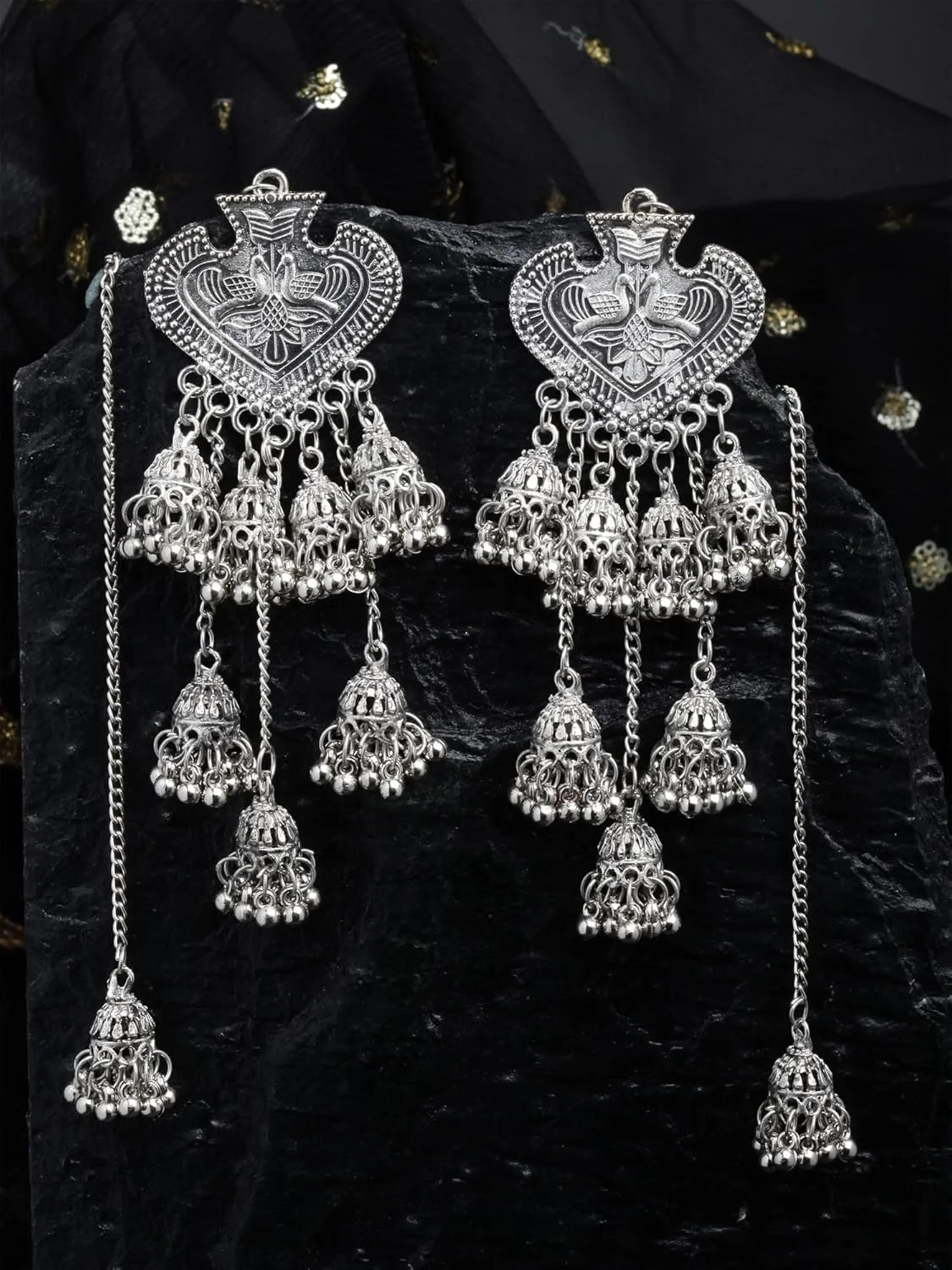 گوشواره های جومکا زنجیره ای اکسیدایز شده شیک و جدید Shining Diva Fashion برای زنان و دختران (13190er)، سایز آزاد گوشواره های جومکا زنجیره ای اکسیدایز شده شیک و جدید Shining Diva Fashion برای زنان و دختران (13190er)، سایز آزاد