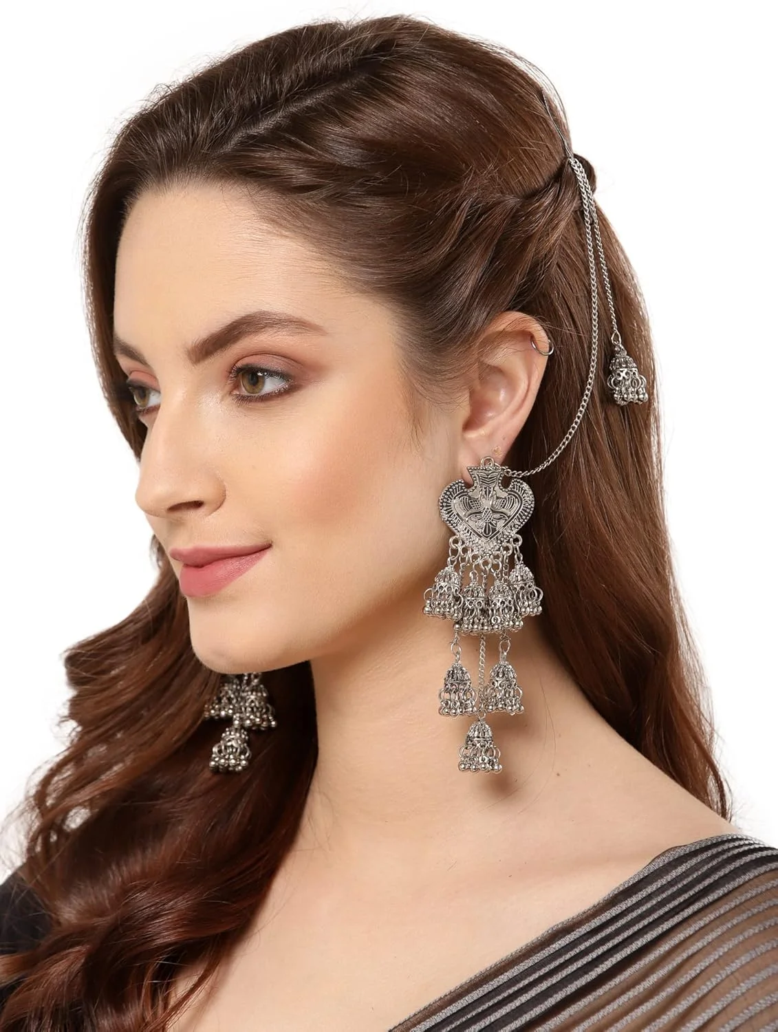 گوشواره های جومکا زنجیره ای اکسیدایز شده شیک و جدید Shining Diva Fashion برای زنان و دختران (13190er)، سایز آزاد گوشواره های جومکا زنجیره ای اکسیدایز شده شیک و جدید Shining Diva Fashion برای زنان و دختران (13190er)، سایز آزاد