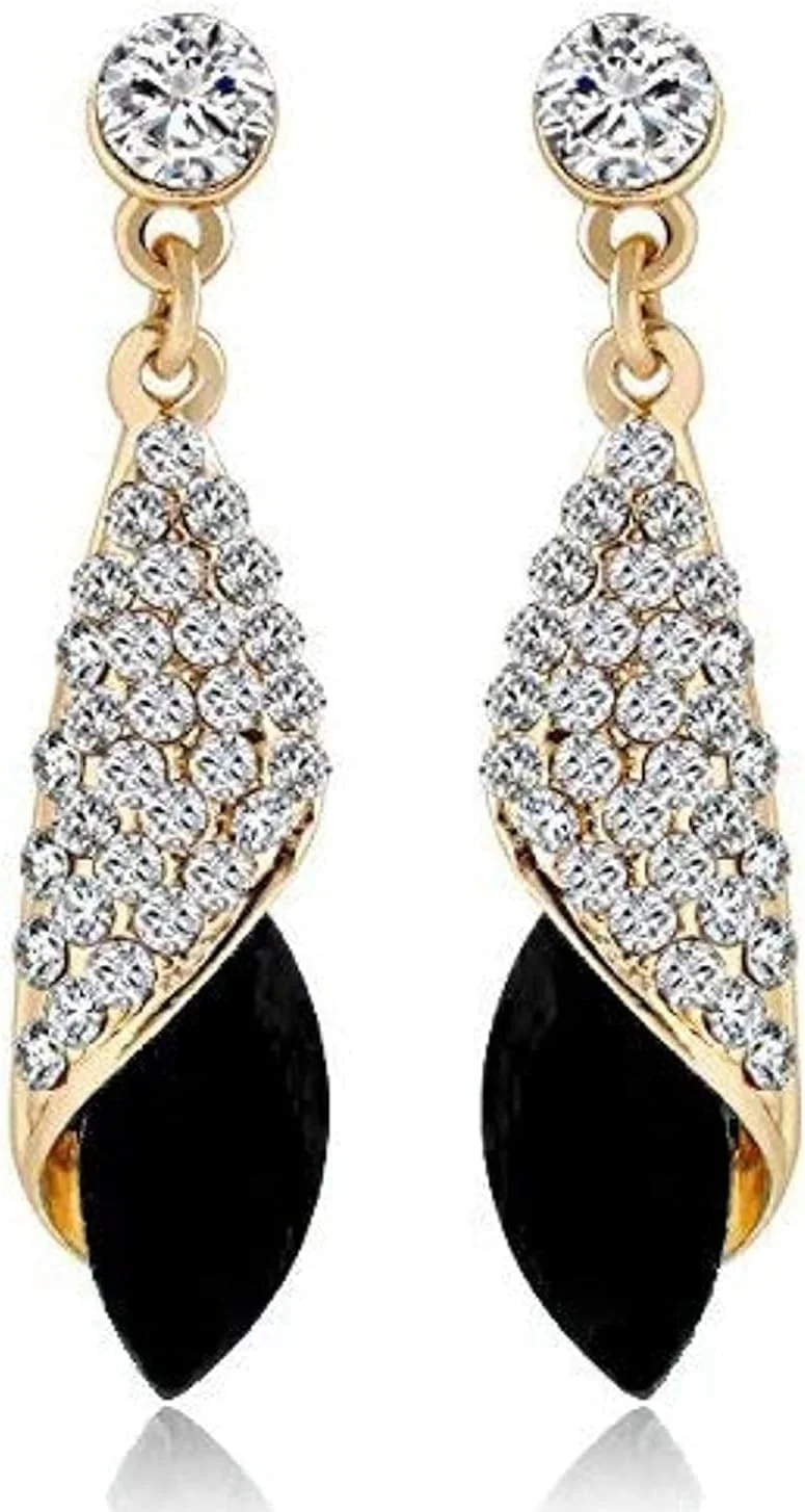 گوشواره های شیک و مجلسی زنانه با روکش طلایی و کریستال Shining Diva (مشکی)(rrsd8626er)