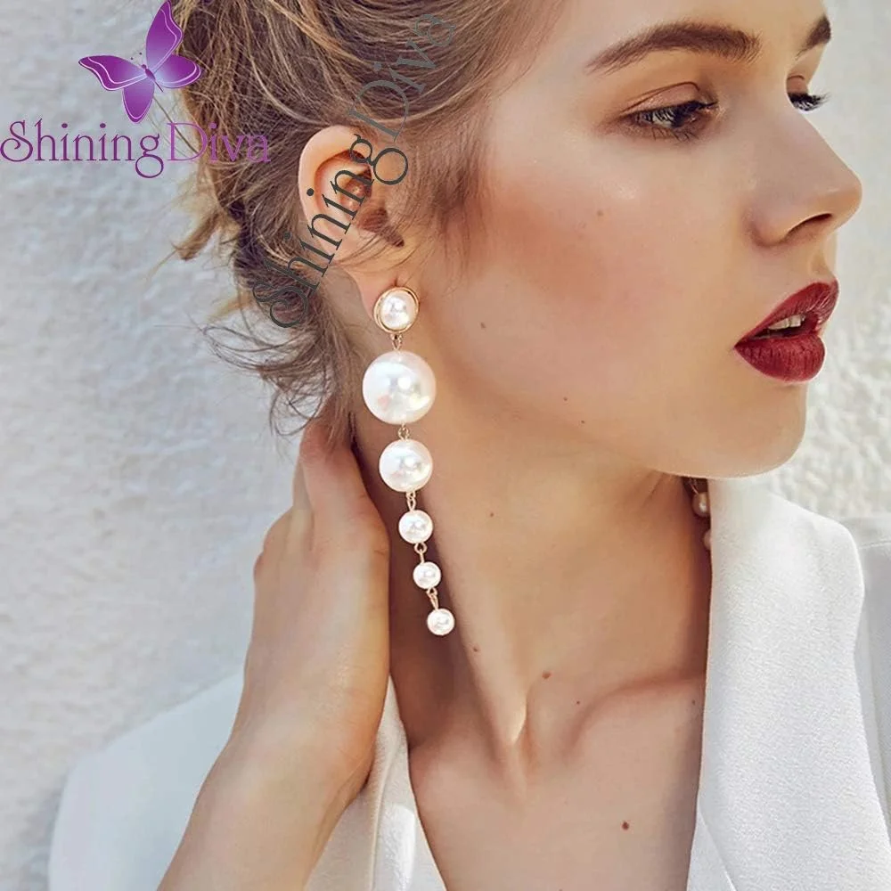 گوشواره های آویز بلند طلایی شیک زنانه Shining Diva Fashion (سفید؛ 9900er) گوشواره های آویز بلند طلایی شیک زنانه Shining Diva Fashion (سفید؛ 9900er)