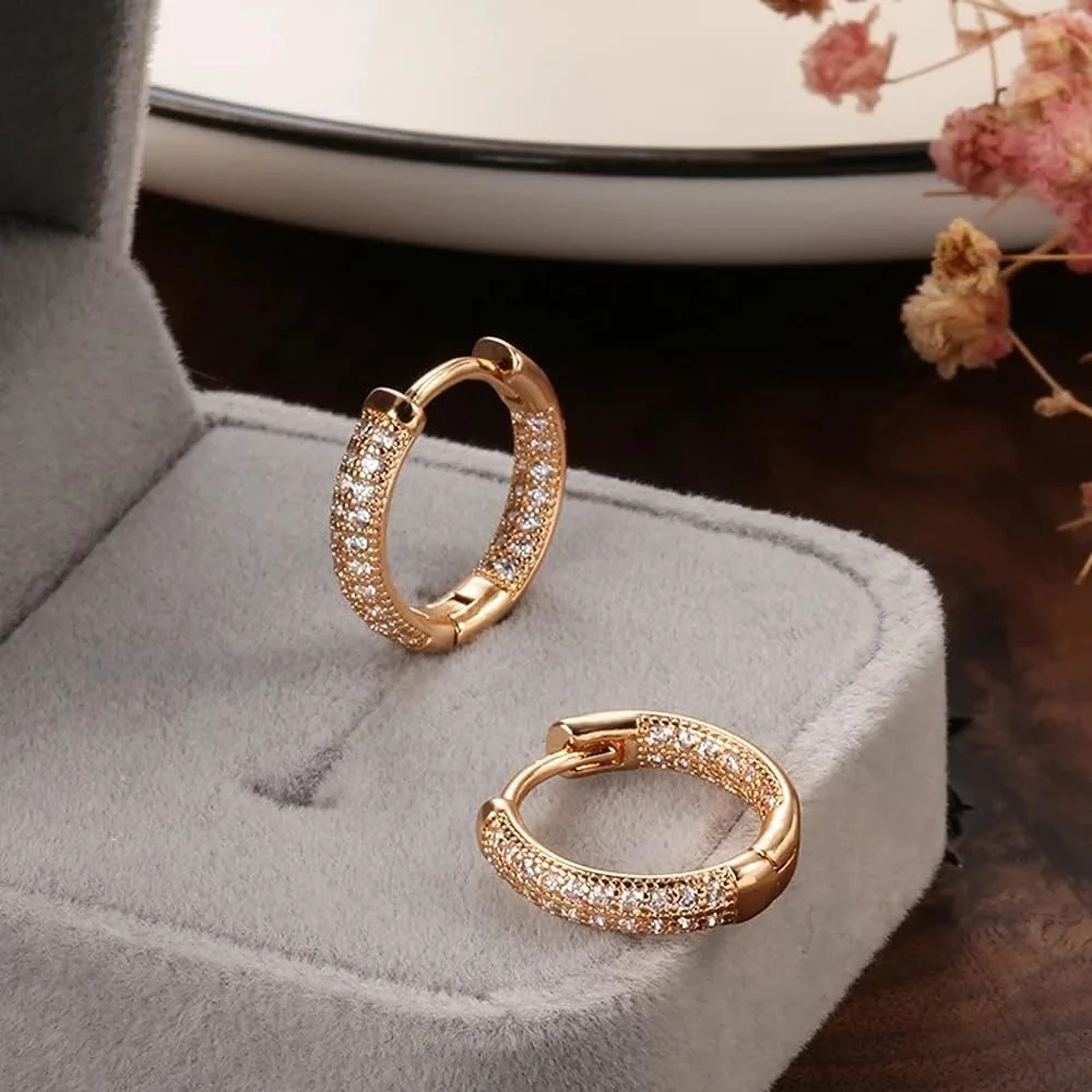 Shining Diva Fashion گوشواره های بالی مسی زیرکون شیک و فانتزی با روکش طلای رزگلد 18 عیار برای زنان و دختران Shining Diva Fashion گوشواره های بالی مسی زیرکون شیک و فانتزی با روکش طلای رزگلد 18 عیار برای زنان و دختران