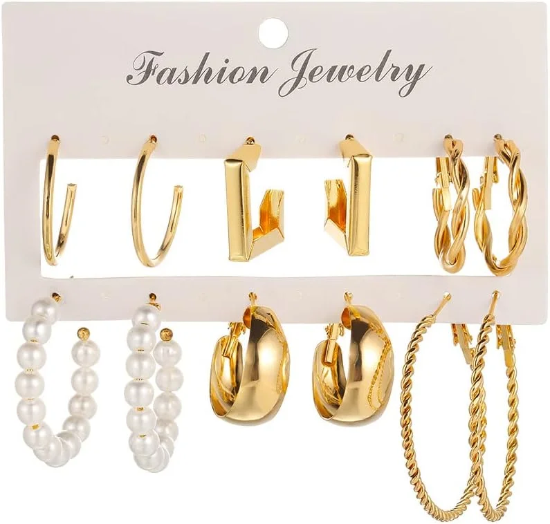 ست ترکیبی گوشواره های حلقه ای شیک و جدید Shining Diva Fashion برای زنان و دختران ست ترکیبی گوشواره های حلقه ای شیک و جدید Shining Diva Fashion برای زنان و دختران