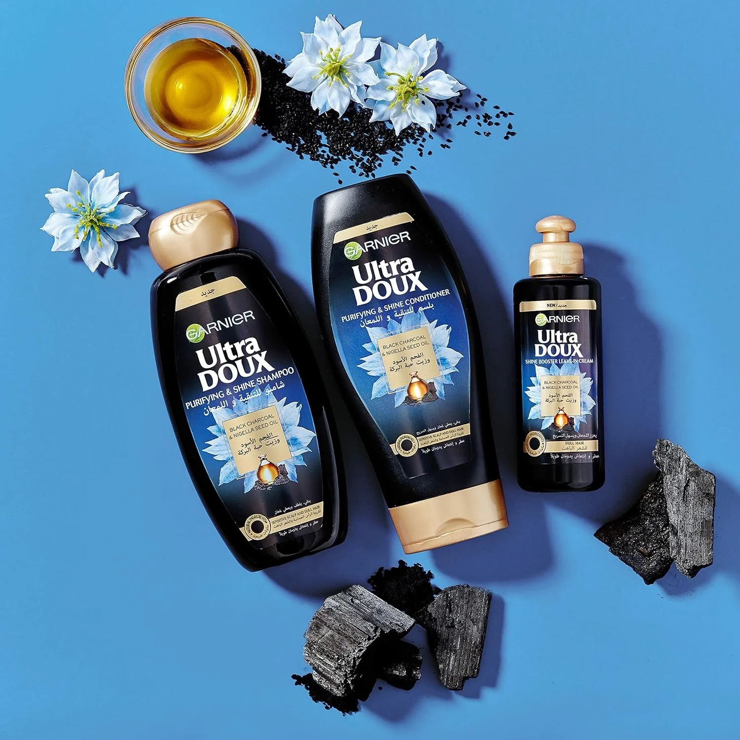 شامپو گارنیه Ultra Doux حاوی زغال سیاه و روغن دانه سیاهدانه، پاک کننده و درخشان کننده، 400 میلی لیتر شامپو گارنیه Ultra Doux حاوی زغال سیاه و روغن دانه سیاهدانه، پاک کننده و درخشان کننده، 400 میلی لیتر