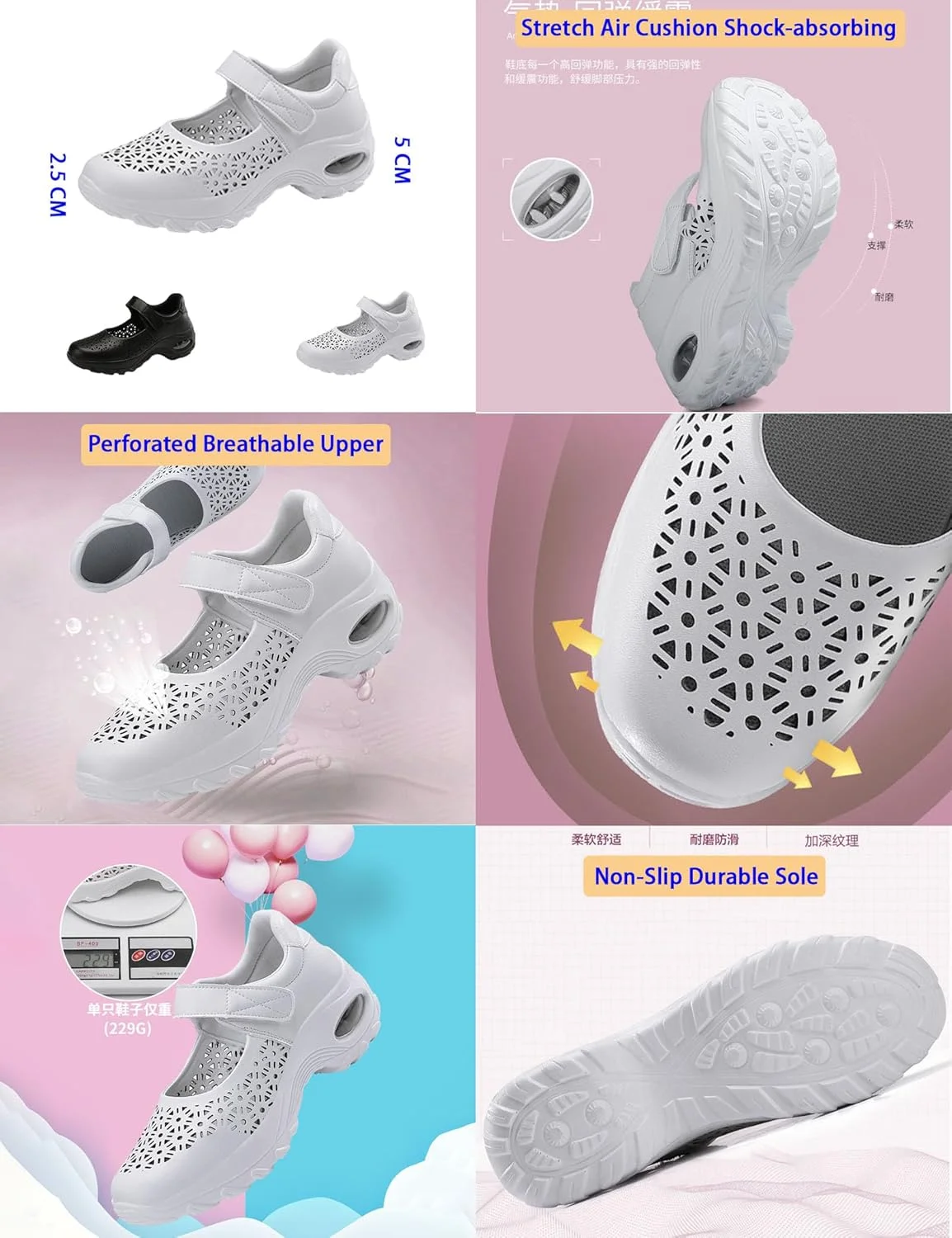 کفش مری جین طبی زنانه با بالشتک هوا، کشی، راحت، مدل Cloud Pro، دارای برش، تنفسی، لژدار، مناسب دویدن و پیاده روی کفش مری جین طبی زنانه با بالشتک هوا، کشی، راحت، مدل Cloud Pro، دارای برش، تنفسی، لژدار، مناسب دویدن و پیاده روی