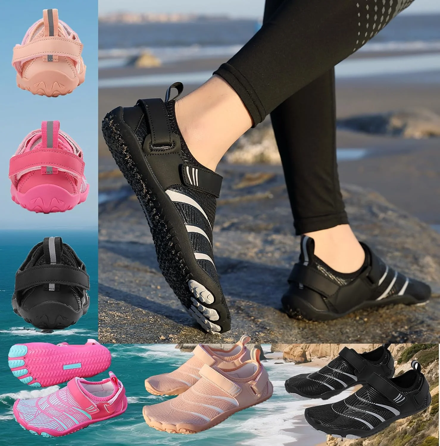 کفش‌های آبی مردانه و زنانه، کفش‌های پا برهنه مناسب فضای باز برای ساحل، استخر، رودخانه، خشک شدن سریع، قایق‌رانی، ماهیگیری، غواصی، موج‌سواری، یوگا و ایروبیک