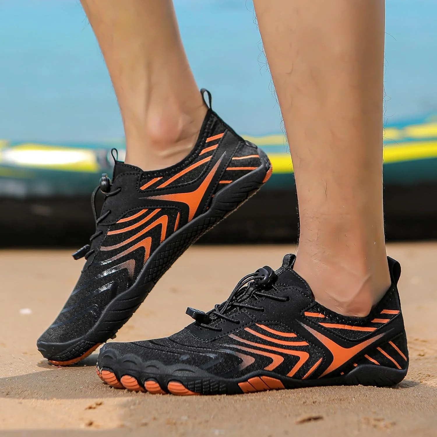 کفش های آبی پیاده روی برهنه برای زنان و مردان، کفش های برهنه با جعبه انگشت پهن، جوراب های آکوا تنفسی ضد لغزش و خشک شونده سریع برای ساحل، استخر، شنا، موج سواری، پیاده روی و کفش های پیاده روی