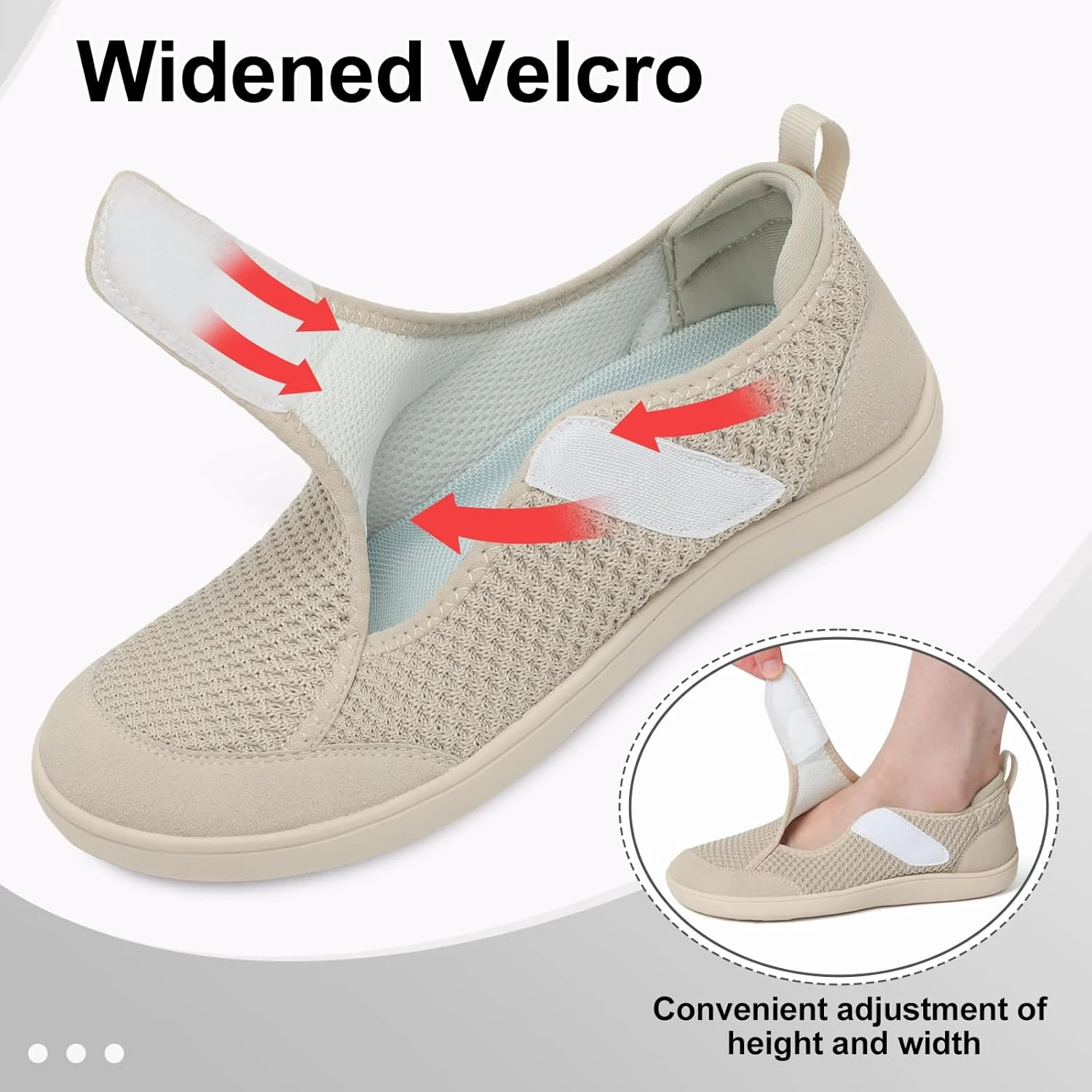 کفش پیاده روی پهن زنانه LeIsfIt، مناسب دیابت، قابل تنظیم، تنفس پذیر و بدون پاشنه برای ورم پا و آرتروز