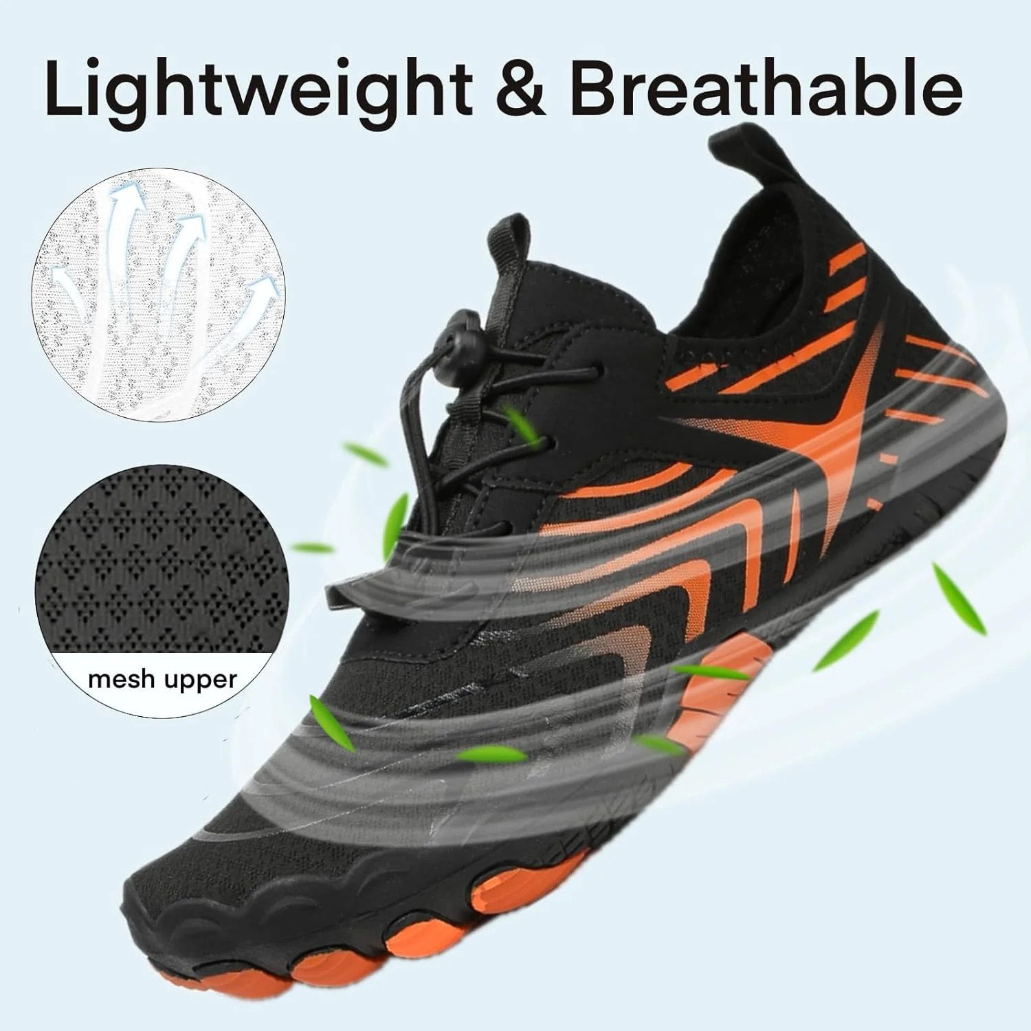 کفش های آبی پیاده روی برهنه برای زنان و مردان، کفش های برهنه با جعبه انگشت پهن، جوراب های آکوا تنفسی ضد لغزش و خشک شونده سریع برای ساحل، استخر، شنا، موج سواری، پیاده روی و کفش های پیاده روی