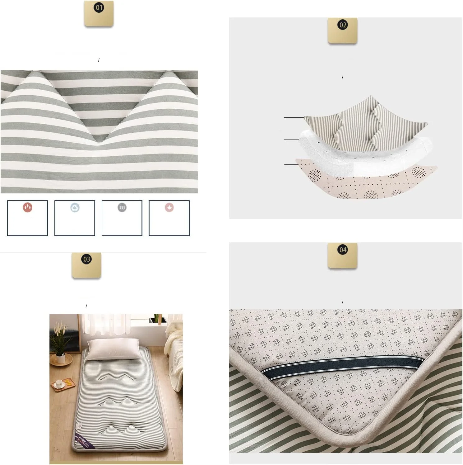 تشک فوتون ضخیم تاشو نرم قابل حمل دو نفره تک نفره فوتون ژاپنی، تشک تاتامی ژاپنی رول تاشو، A، 90x200 سانتی متر