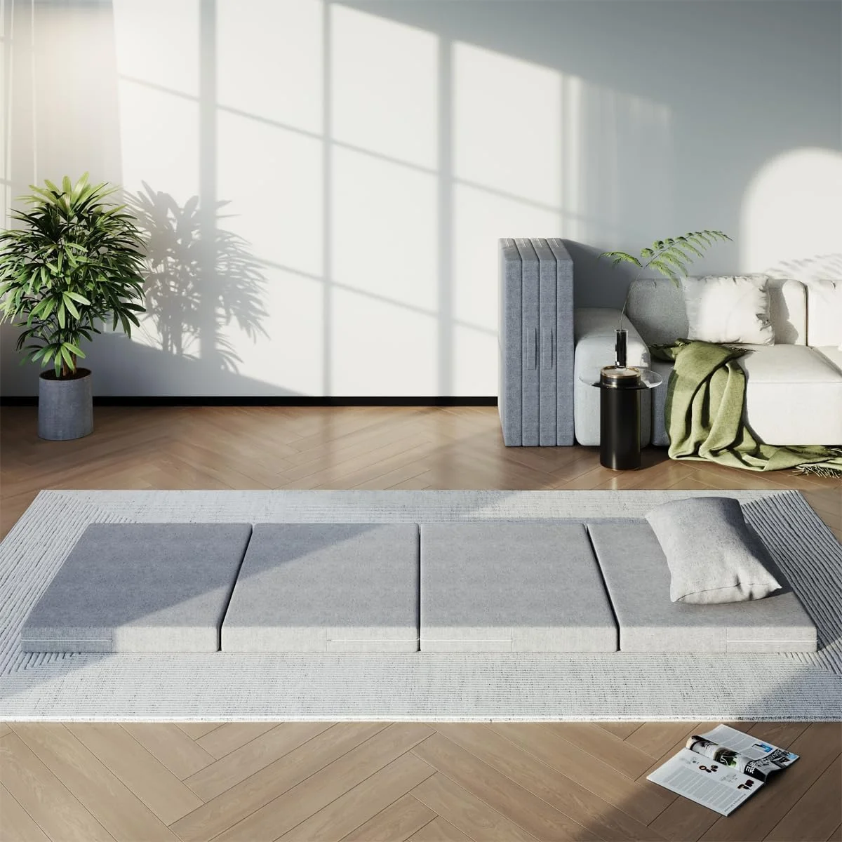 تشک تاشو SKADE، فوم اسفنجی الاستیک بالا، تشک فوم 4 لایه با دسته، روکش قابل شستشو، نسبتا سفت، تنفسی، مناسب برای تخت خواب زمینی، کمپینگ و مسافرت (90 * 200 * 5 سانتی متر) تشک تاشو SKADE، فوم اسفنجی الاستیک بالا، تشک فوم 4 لایه با دسته، روکش قابل شستشو، نسبتا سفت، تنفسی، مناسب برای تخت خواب زمینی، کمپینگ و مسافرت (90 * 200 * 5 سانتی متر)