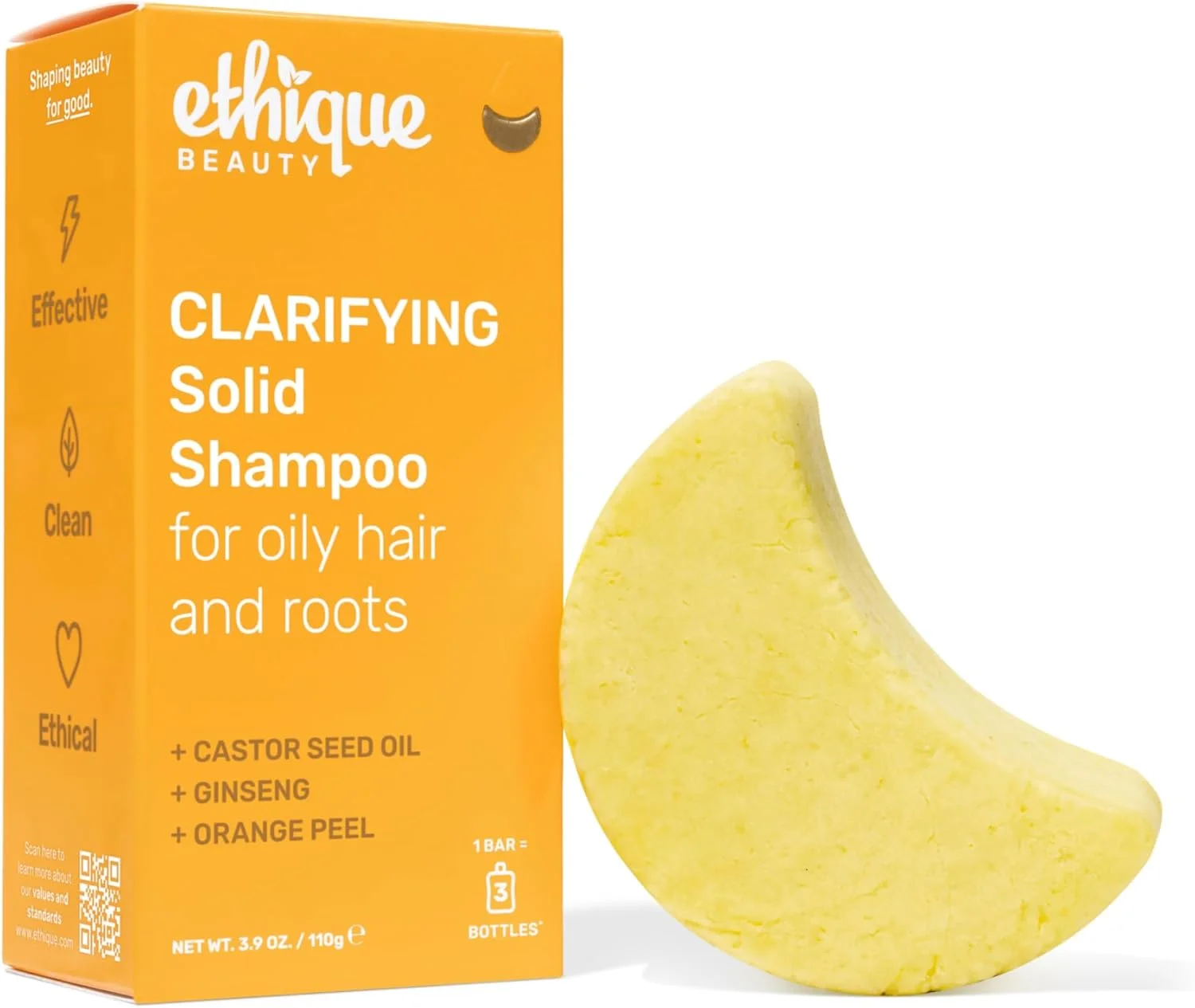 شامپو بار شفاف کننده اتیك برای موهای چرب حاوی روغن کرچک - بدون پلاستیک، وگان، بدون تست حیوانی، 110 گرم - نام سابق سنت کلمنتز