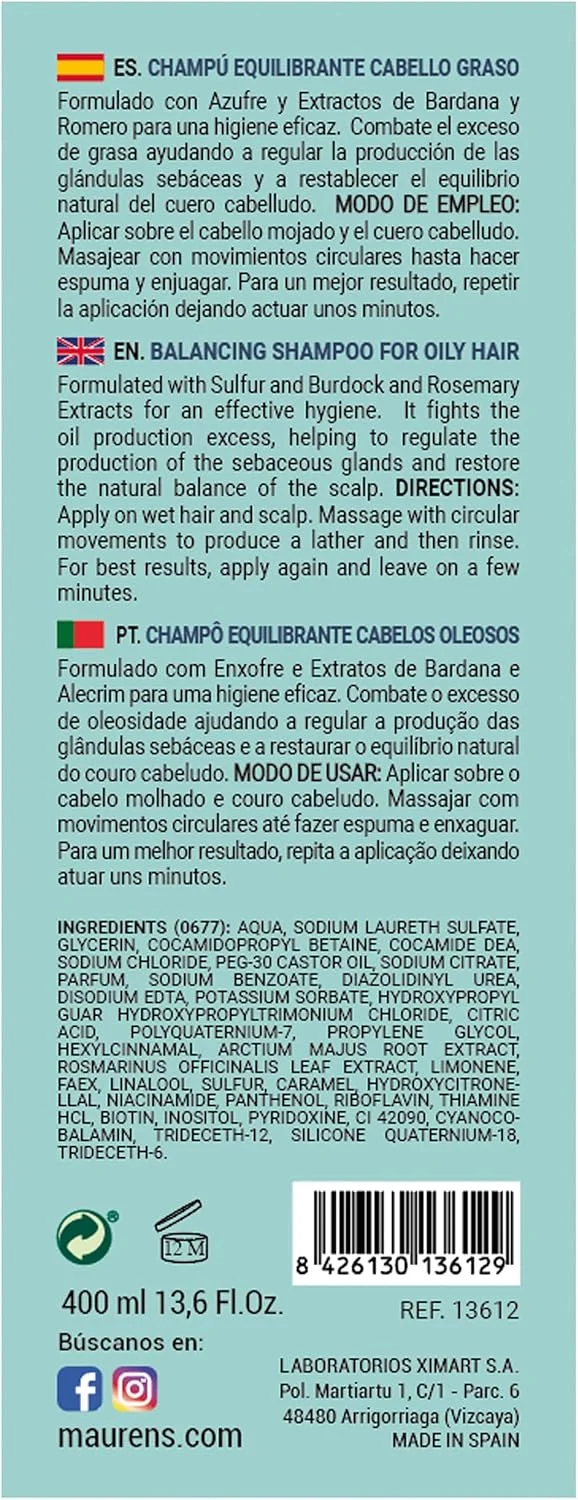 شامپو متعادل کننده موهای چرب مورنس حاوی عصاره های گیاهی و ویتامین ها، مبارزه و تنظیم تولید چربی با گوگرد، بابا آدم و رزماری 400 میلی لیتر شامپو متعادل کننده موهای چرب مورنس حاوی عصاره های گیاهی و ویتامین ها، مبارزه و تنظیم تولید چربی با گوگرد، بابا آدم و رزماری 400 میلی لیتر