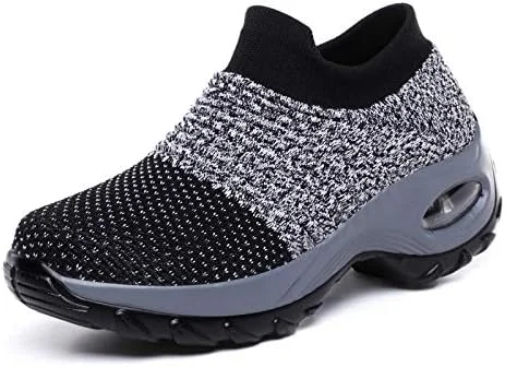 کفش‌های دویدن زنانه افزایش قد AWVP، 6 سانتی‌متر، قرمز سفید، کفش ورزشی زنانه، کفش ورزشی فضای باز، پاشنه بلند، زیره نرم (رنگ: خاکستری D، سایز کفش: 7.5)