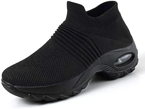 کفش‌های دویدن زنانه افزایش قد AWVP، 6 سانتی‌متر، قرمز سفید، کفش ورزشی زنانه، کفش ورزشی فضای باز، پاشنه بلند با بالشتک (رنگ: تمام مشکی D، سایز کفش: 5.5)