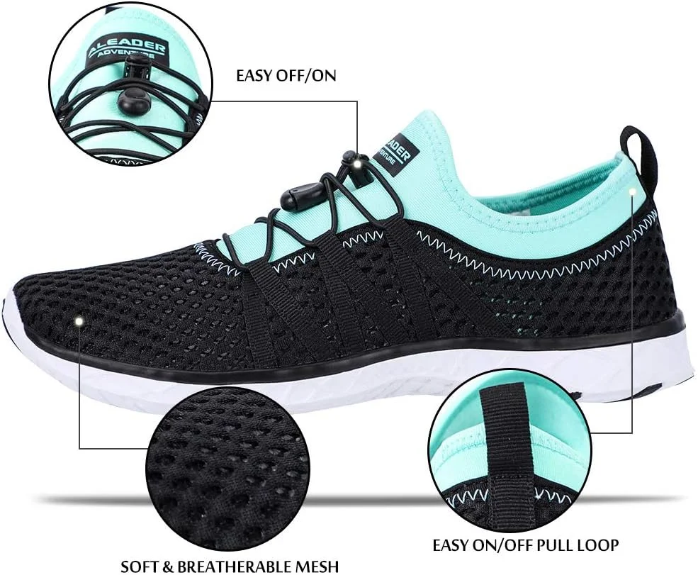 کفش آبی زنانه Aleader مدل Slip On با رویه مشبک، مشکی/فیروزه ای/آبی، سایز 10