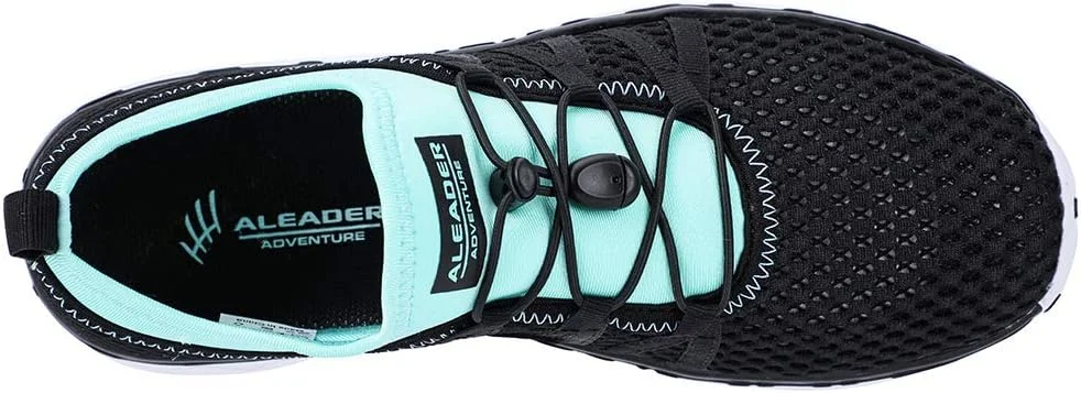 کفش آبی زنانه Aleader مدل Slip On با رویه مشبک، مشکی/فیروزه ای/آبی، سایز 10