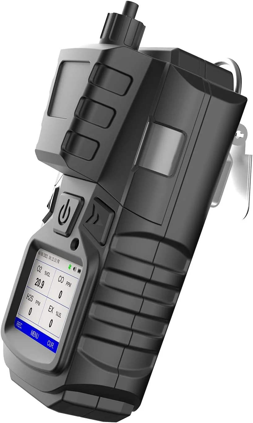 دتکتور گاز با پمپ، مانیتور 4 گازه، دتکتور چند گازه CO EX O2 H2S، مانیتور 4 گازه قابل شارژ 3000mAh با کیت کالیبراسیون، نمایشگر LCD قابل حمل با گیره، دتکتور گاز فاضلاب، متر 4 گازه