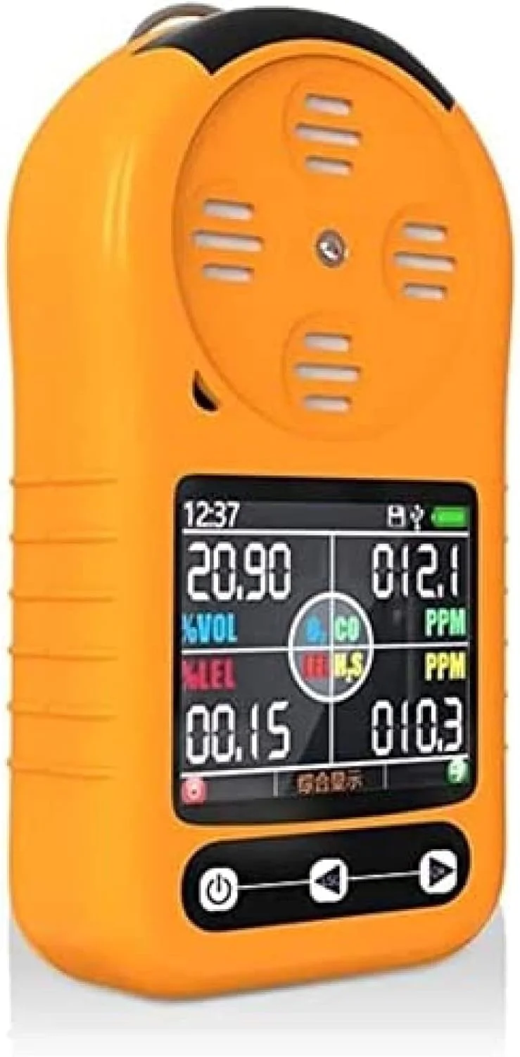 دستگاه تشخیص چندگانه گاز سنسور O2، CO، H2S، LEL تستر آنالیزور هوای دستی مانیتور گاز قابل حمل با صفحه نمایش LCD آلارم های صوتی و نوری، GQYYS