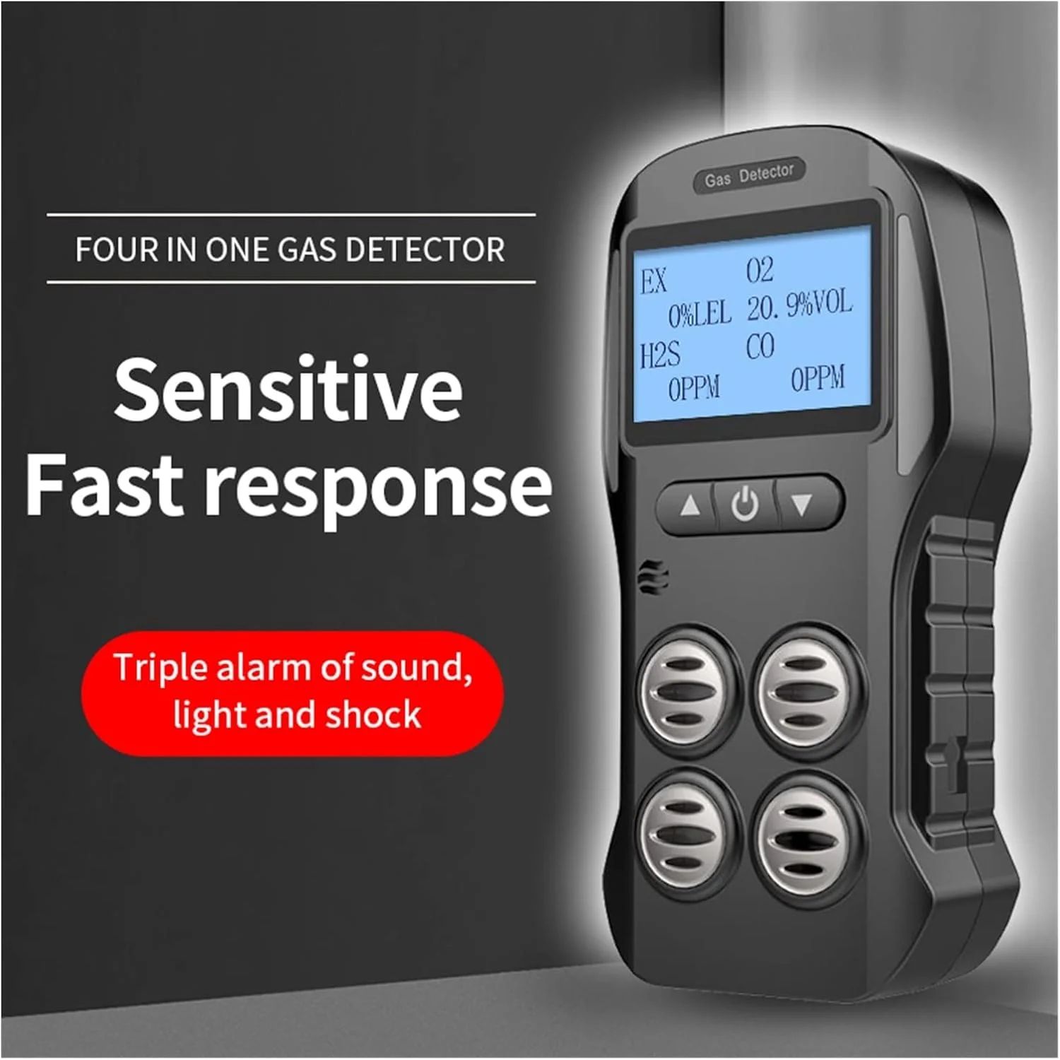 سنسور تشخیص نشت گاز چندگانه هانزالا، آشکارساز گاز چندگانه، متر گاز O2 H2S CO LEL 4 در 1، آشکارساز نشت گاز اکسیژن، سولفید هیدروژن، مونوکسید کربن، گاز قابل احتراق، دقت و حساسیت بالا (آشکارساز گاز)