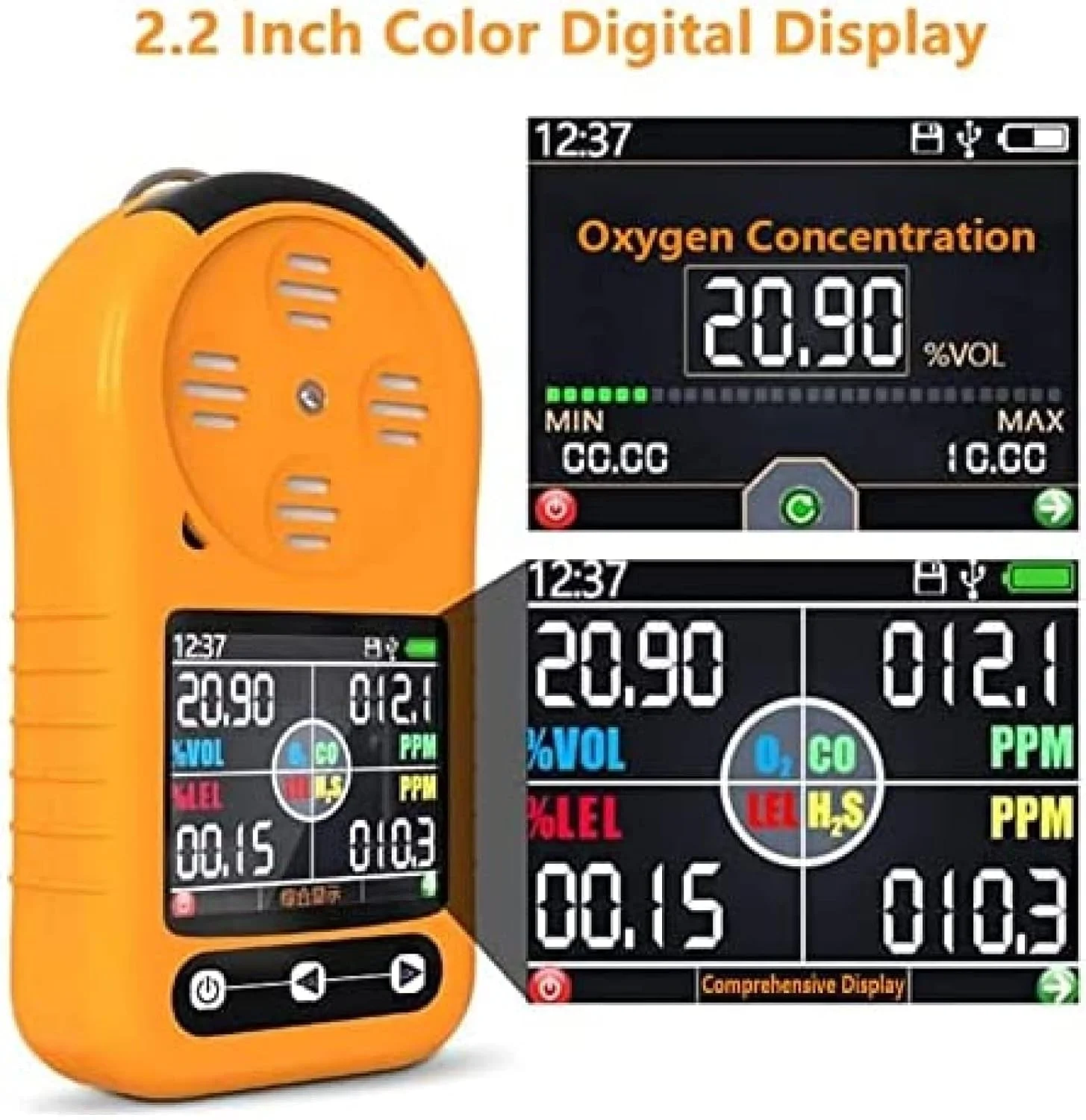 دستگاه تشخیص چندگانه گاز سنسور O2، CO، H2S، LEL تستر آنالیزور هوای دستی مانیتور گاز قابل حمل با صفحه نمایش LCD آلارم های صوتی و نوری، GQYYS