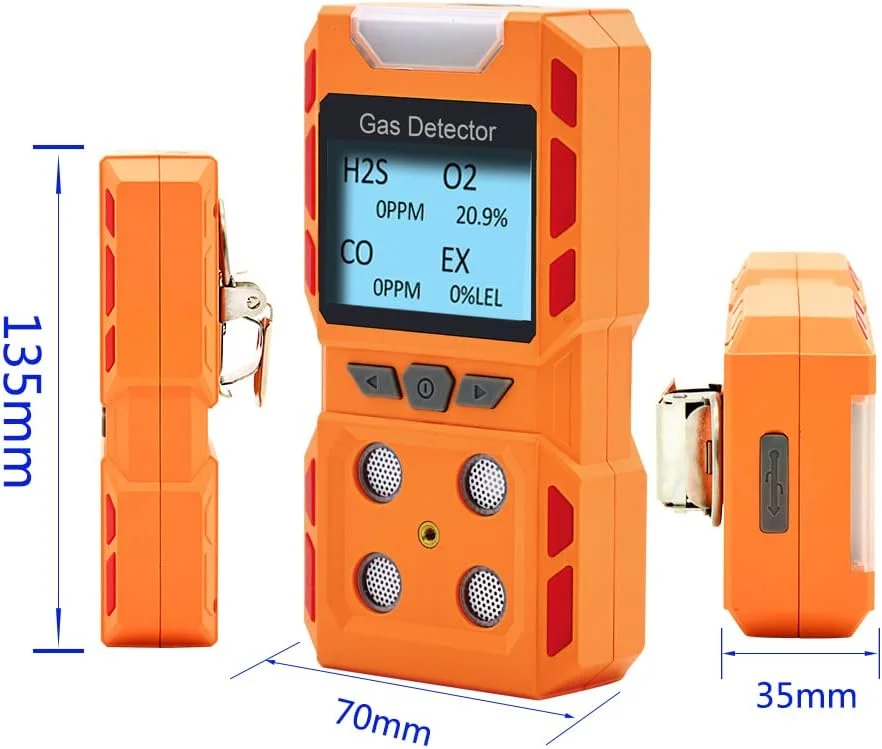 دستگاه تشخیص گاز 4 گانه قابل حمل Coreel، مانیتور چند گازی با نور صدا و لرزش، صفحه نمایش LCD با نور پس زمینه قابل شارژ - آماده برای استفاده دستگاه تشخیص گاز 4 گانه قابل حمل Coreel، مانیتور چند گازی با نور صدا و لرزش، صفحه نمایش LCD با نور پس زمینه قابل شارژ - آماده برای استفاده