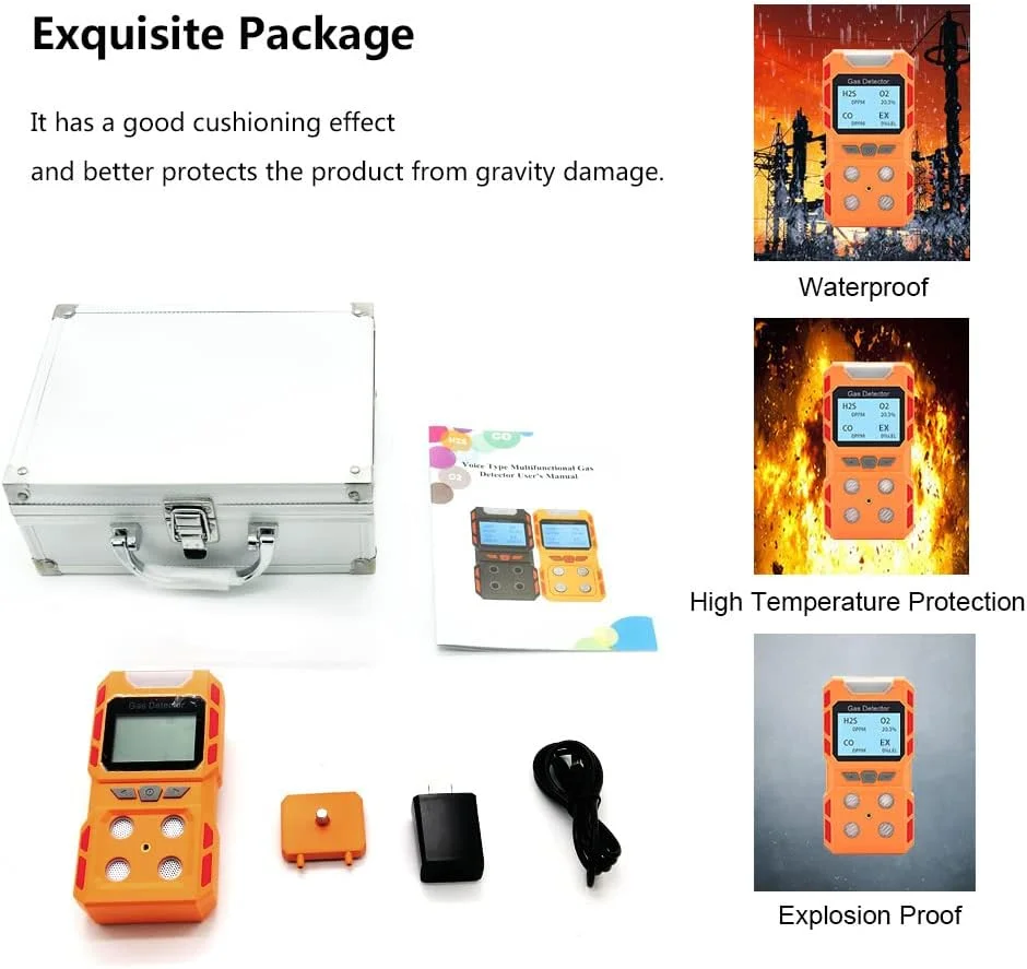 دستگاه تشخیص گاز 4 گانه قابل حمل Coreel، مانیتور چند گازی با نور صدا و لرزش، صفحه نمایش LCD با نور پس زمینه قابل شارژ - آماده برای استفاده دستگاه تشخیص گاز 4 گانه قابل حمل Coreel، مانیتور چند گازی با نور صدا و لرزش، صفحه نمایش LCD با نور پس زمینه قابل شارژ - آماده برای استفاده
