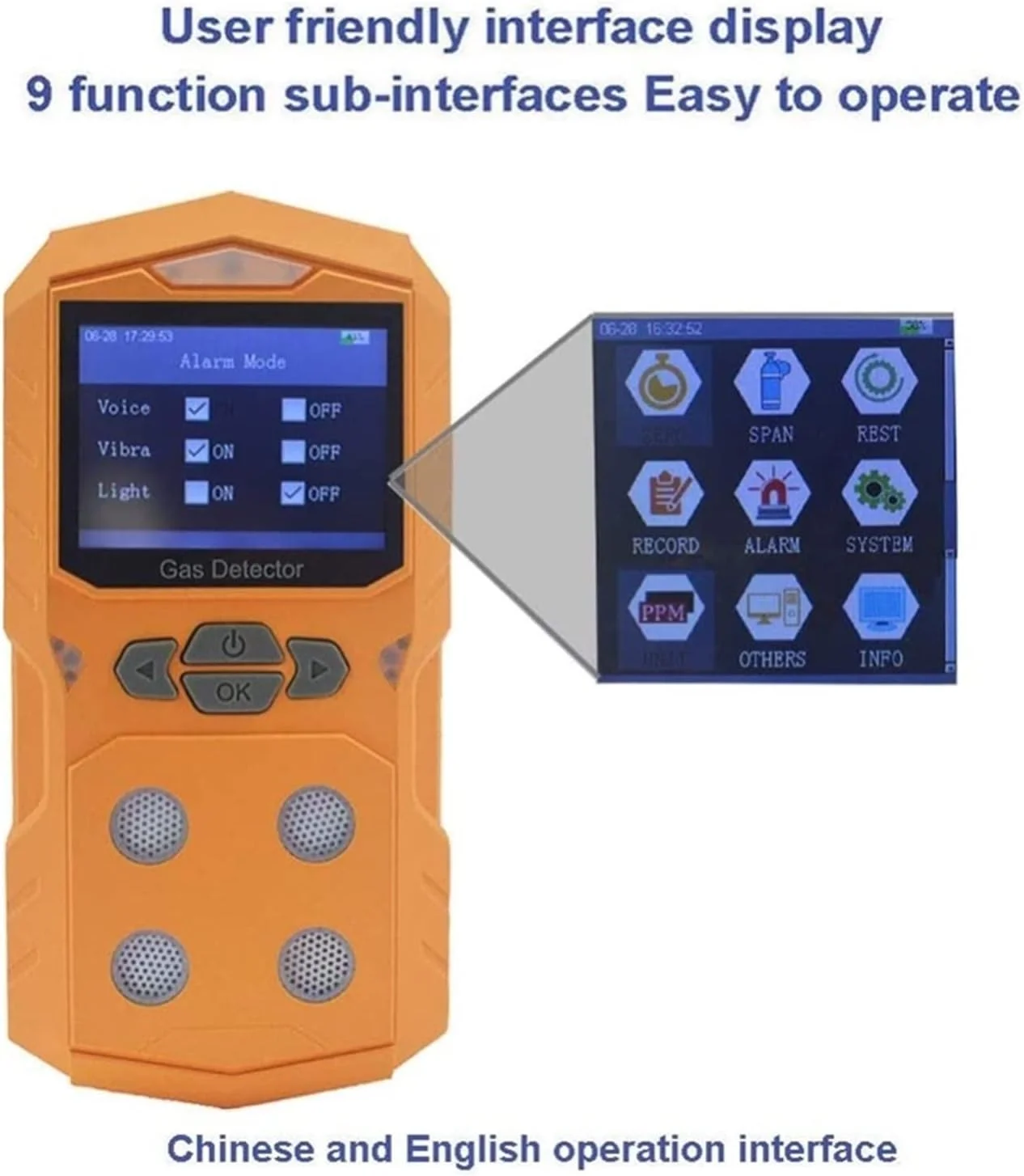 سنسور نشت یاب گاز چندگانه 4 در 1، آنالایزر گاز قابل حمل با صفحه نمایش رنگی چندگانه با نمودار، باتری قابل شارژ، آلارم صوتی و نوری، دقت و حساسیت بالا Zeenyi (زرد) سنسور نشت یاب گاز چندگانه 4 در 1، آنالایزر گاز قابل حمل با صفحه نمایش رنگی چندگانه با نمودار، باتری قابل شارژ، آلارم صوتی و نوری، دقت و حساسیت بالا Zeenyi (زرد)