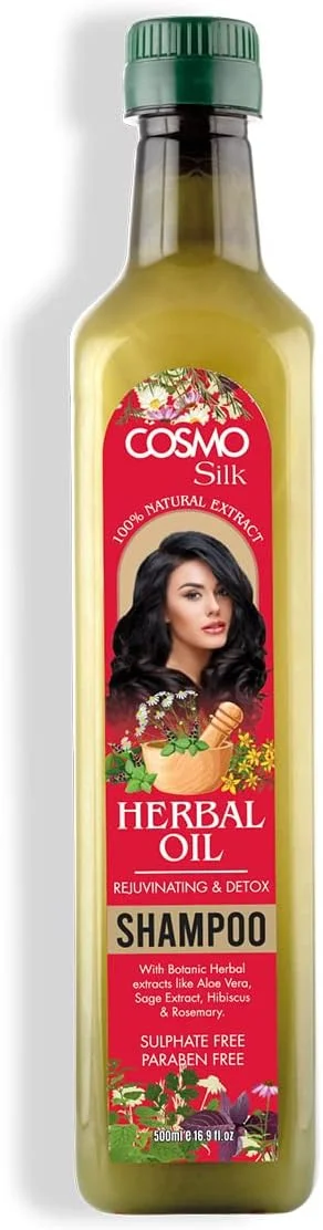 شامپو روغن گیاهی عصاره طبیعی 100% ابریشم سی دی COSMO DESIGNS، 500 میلی لیتر، جوان کننده و سم زدا، بدون سولفات و پارابن