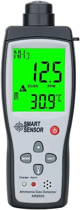 آشکارساز گاز آمونیاک دستی سنسور هوشمند AR8500، تستر دیجیتال گاز NH³ 0-100PPM با صفحه نمایش LCD بزرگ آشکارساز گاز آمونیاک دستی سنسور هوشمند AR8500، تستر دیجیتال گاز NH³ 0-100PPM با صفحه نمایش LCD بزرگ