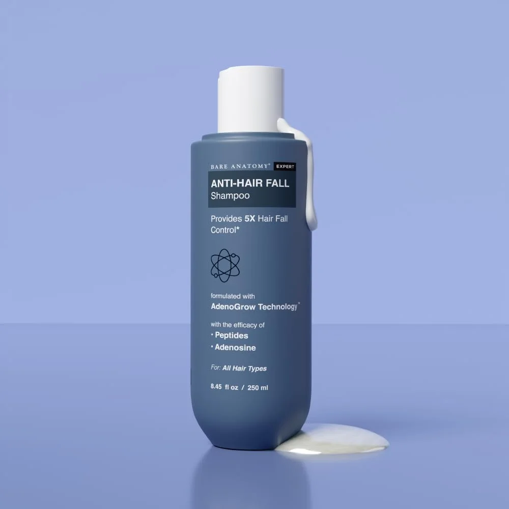شامپو ضد ریزش مو Bare Anatomy | کنترل 5 برابری ریزش مو | حاوی آدنوزین و پپتیدها | مناسب برای انواع مو | فاقد سولفات و پارابن | مسدود کننده DHT و محرک رشد مو | برای خانم ها و آقایان | 250 میلی لیتر
