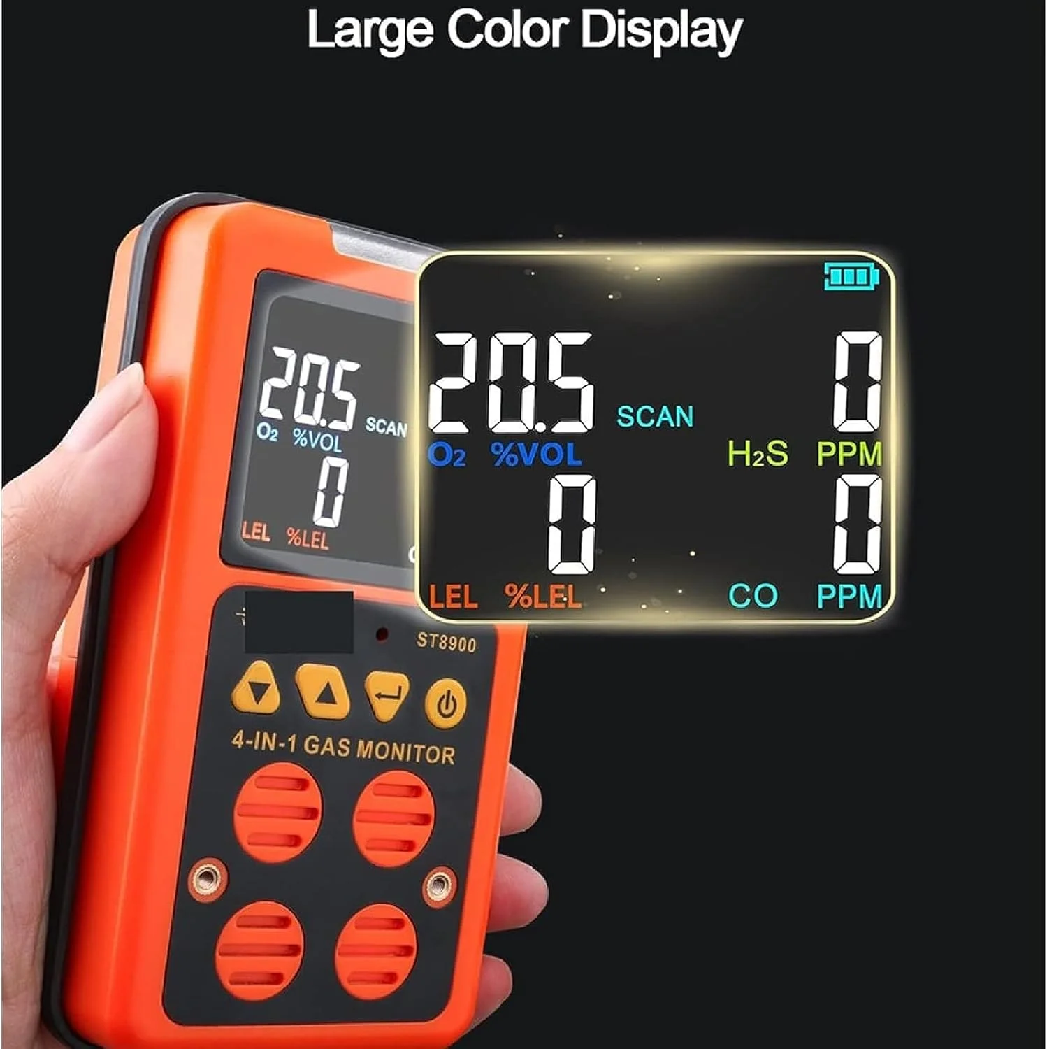 دستگاه تشخیص گاز چندگانه قابل حمل ADORZ، مانیتور گاز دستی 4 در 1 O2/CO/H2S/LEL با صفحه نمایش LCD، آنالیزور تست گاز قابل شارژ با حالت هشدار صوتی، نوری و لرزشی