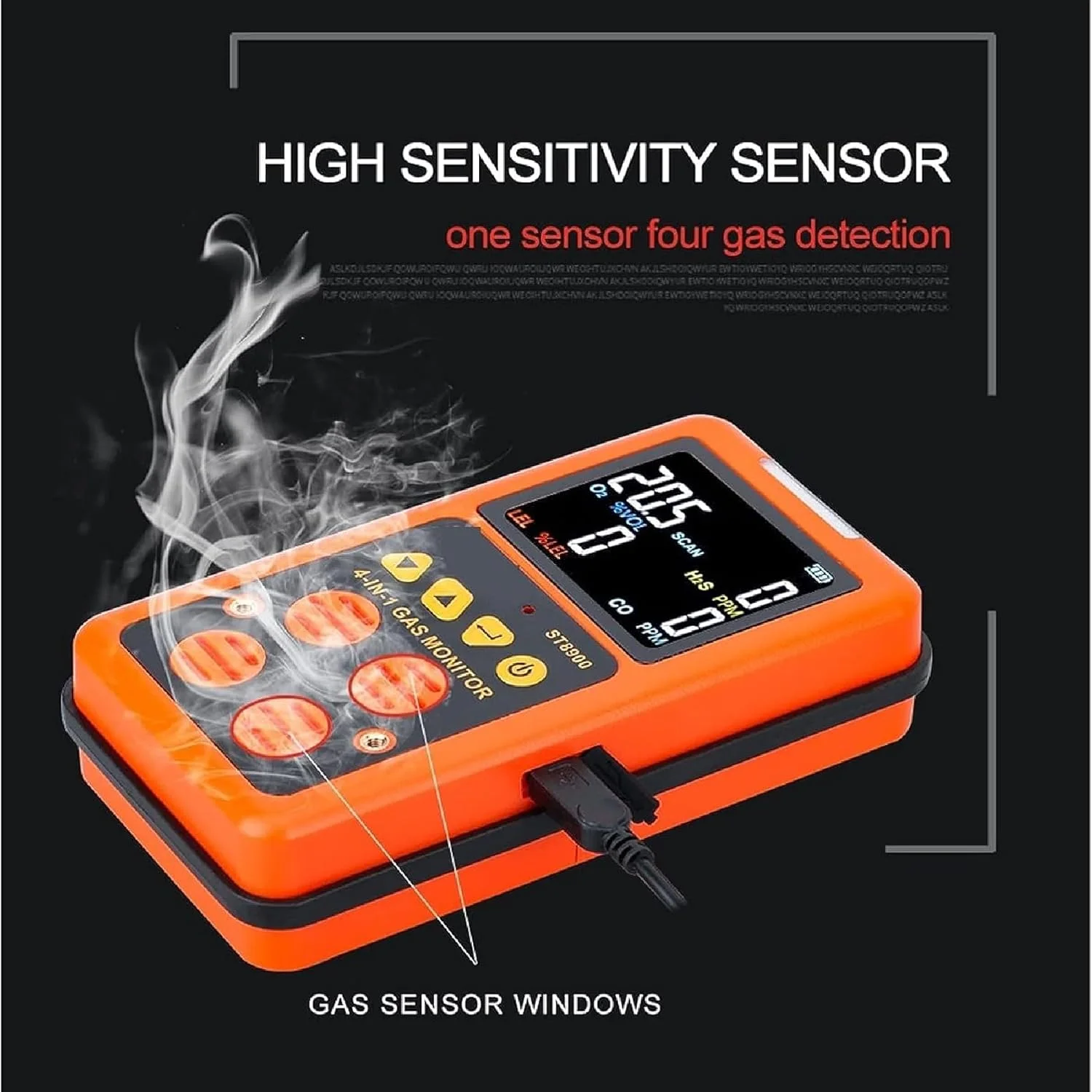 دستگاه تشخیص گاز چندگانه قابل حمل ADORZ، مانیتور گاز دستی 4 در 1 O2/CO/H2S/LEL با صفحه نمایش LCD، آنالیزور تست گاز قابل شارژ با حالت هشدار صوتی، نوری و لرزشی