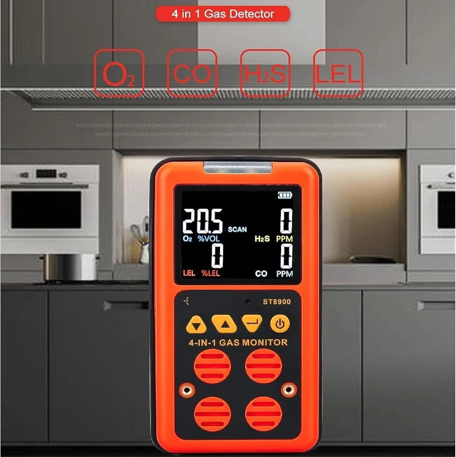 دستگاه تشخیص گاز چندگانه قابل حمل ADORZ، مانیتور گاز دستی 4 در 1 O2/CO/H2S/LEL با صفحه نمایش LCD، آنالیزور تست گاز قابل شارژ با حالت هشدار صوتی، نوری و لرزشی