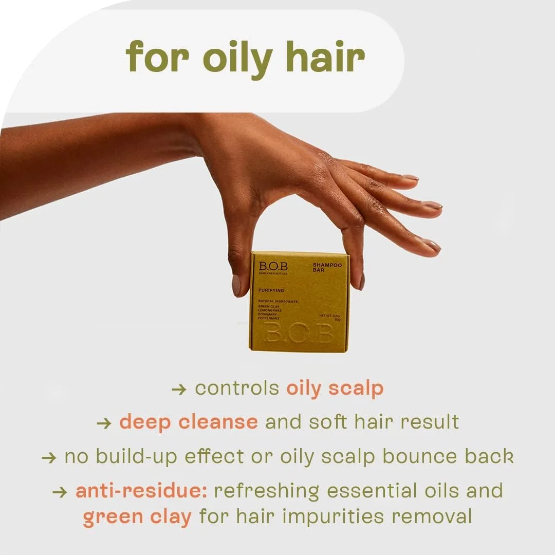 شامپو بار B.O.B BARS OVER BOTTLES | شامپو بار تصفیه کننده | طبیعی برای موهای چرب - صابون محرک فولیکول برای رشد مو | وگان، سازگار با محیط زیست، بدون پلاستیک، جامد شامپو بار B.O.B BARS OVER BOTTLES | شامپو بار تصفیه کننده | طبیعی برای موهای چرب - صابون محرک فولیکول برای رشد مو | وگان، سازگار با محیط زیست، بدون پلاستیک، جامد