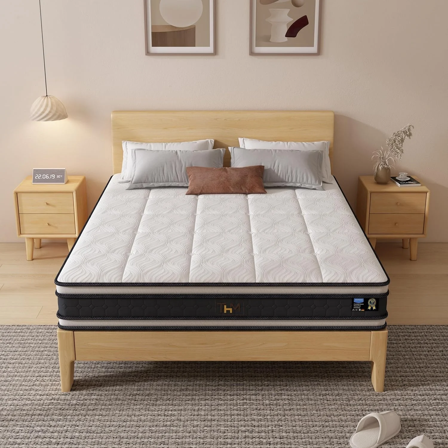 تشک فنری پاکتی هیبریدی دو طرفه 30 سانتی متری Home Mart سایز کویین با پشتیبانی ارتوپدی از کمر، خنک کننده ژلی و کاهش فشار - جداسازی حرکت برای خواب عمیق، روکش ضد حساسیت (200x150 سانتی متر)