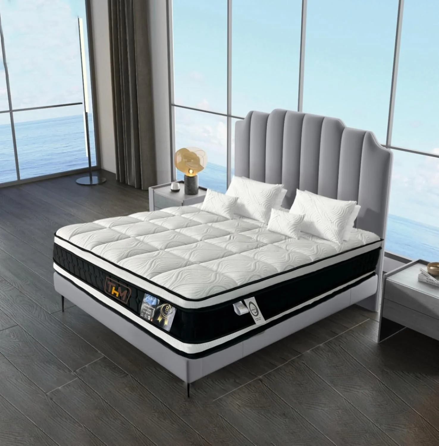 تشک فنری پاکتی هیبریدی 30 سانتی متری Home Mart European، فوم حافظه دار ژل خنک کننده با پشتیبانی میکرو، کاهش فشار، تشک با انتقال حرکت کم (180 x 200 سانتی متر)