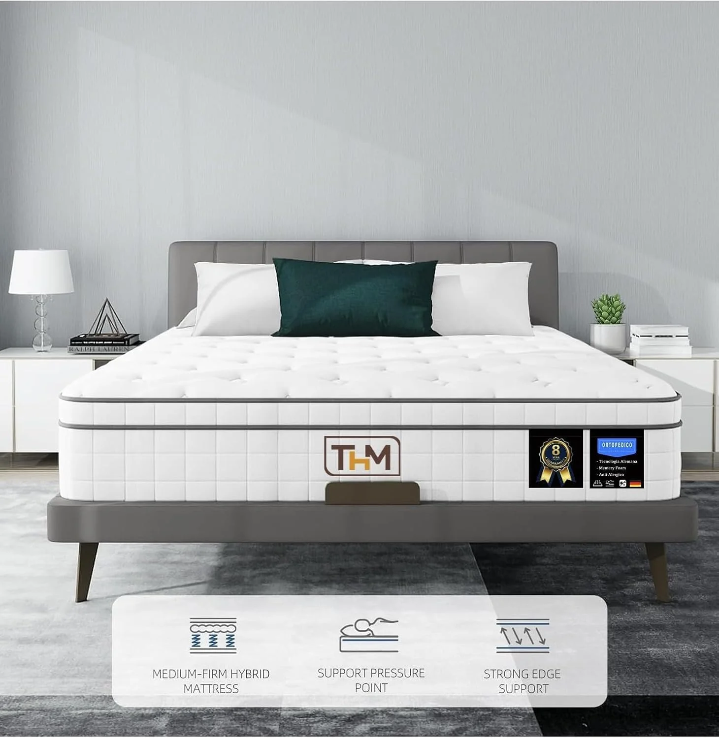 تشک فنری پاکتی هیبریدی 20 سانتی متری Home Mart سایز کینگ با فوم مموری ژل، جداسازی حرکت و تسکین فشار - پشتیبانی ارتوپدی برای کمردرد تشک با راحتی متوسط و سفت 180x200