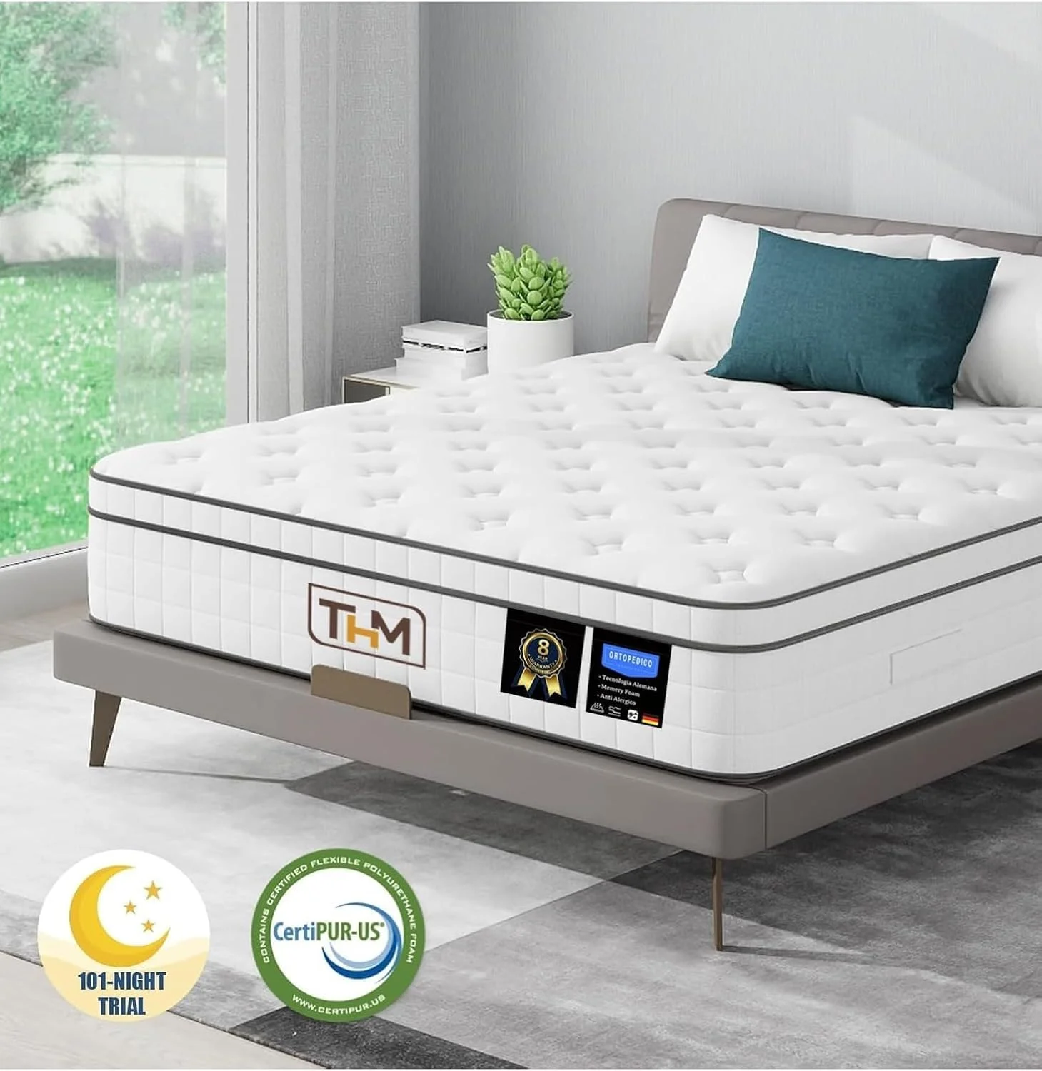 تشک فنری پاکتی هیبریدی 20 سانتی متری Home Mart سایز کینگ با فوم مموری ژل، جداسازی حرکت و تسکین فشار - پشتیبانی ارتوپدی برای کمردرد تشک با راحتی متوسط و سفت 180x200