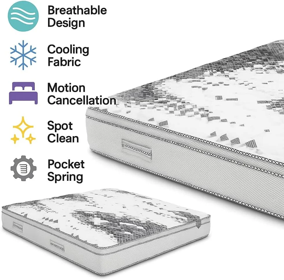 تشک فنری پاکتی فوم حافظه دار Home Mart Chelsea - نرم متوسط، روکش لحافی تنفسی، پشتیبانی بادوام، تسکین فشار، تشک با کیفیت هتلی برای اتاق خواب (Twin XL : 200x100 سانتی متر) تشک فنری پاکتی فوم حافظه دار Home Mart Chelsea - نرم متوسط، روکش لحافی تنفسی، پشتیبانی بادوام، تسکین فشار، تشک با کیفیت هتلی برای اتاق خواب (Twin XL : 200x100 سانتی متر)